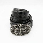 کمربند چرمی تمام مشکی طرح صلیب  کروم هارتس Chrome Hearts Black Leather Belt