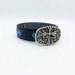 کمربند چرمی مشکی طرح صلیب مشکی و آبی کروم هارتس Chrome Hearts Belt