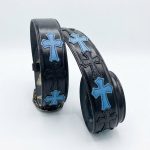 کمربند چرمی مشکی طرح صلیب مشکی و آبی کروم هارتس Chrome Hearts Belt - تصویر 2