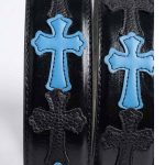 کمربند چرمی مشکی طرح صلیب مشکی و آبی کروم هارتس Chrome Hearts Belt - تصویر 4