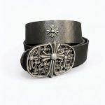 کمربند چرمی مشکی با صلیب فلزی طرح  کروم هارتس Chrome Hearts Leather Belt