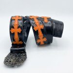 کمربند چرمی مشکی طرح صلیب نارنجی کروم هارتس Chrome Hearts Leather Belt - تصویر 3