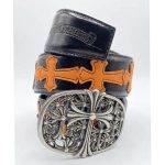 کمربند چرمی مشکی طرح صلیب نارنجی کروم هارتس Chrome Hearts Leather Belt - تصویر 4
