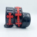 کمربند چرمی مشکی طرح صلیب قرمز کروم هارتس Chrome Hearts Red Leather Belt - تصویر 2