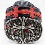 کمربند چرمی مشکی طرح صلیب قرمز کروم هارتس Chrome Hearts Red Leather Belt - تصویر 3