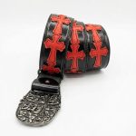 کمربند چرمی مشکی طرح صلیب قرمز کروم هارتس Chrome Hearts Red Leather Belt - تصویر 4