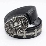 کمربند چرمی مشکی طرح صلیب سفید کروم هارتس Chrome Hearts Belt