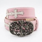 کمربند چرمی صورتی طرح صلیب سفید کروم هارتس Chrome Hearts White Leather Belt