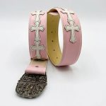 کمربند چرمی صورتی طرح صلیب سفید کروم هارتس Chrome Hearts White Leather Belt - تصویر 2