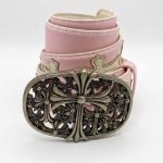 کمربند چرمی صورتی طرح صلیب سفید کروم هارتس Chrome Hearts White Leather Belt - تصویر 4