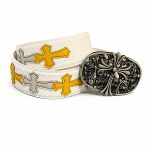 کمربند چرمی طرح صلیب زرد و طوسی کروم هارتس Chrome Hearts Belt
