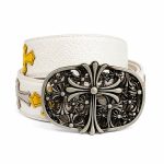 کمربند چرمی طرح صلیب زرد و طوسی کروم هارتس Chrome Hearts Belt - تصویر 4
