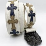 کمربند چرمی سفید طرح صلیب کرم و سورمه ای کروم هارتس Chrome Hearts Navy blue Leather Belt - تصویر 4